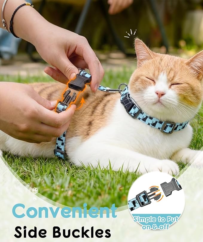 Halypet 2-Pack Cat Harness and Leash Set, Escape Proof 3-in-1 Adjustable Harness for Cats, Soft Lightweight, Easy On & Control for Walking, Travel & Outdoor Use, Light Blue Kitty, Medium