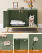 Feandrea Cat Litter Box Enclosure, Hidden Litter Box Furniture with Scratch Pad, Front Entry, Double Cabinet Doors, Modern Style, 31.5" Cat House Washroom Side End Table, Forest Green and Gold