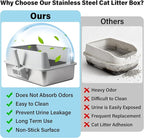 2Pack Stainless Steel Litter Box, XL Extra Large Cat Litter Boxes for Big Cats, Metal Litter Box with Lid High Sides, Leak-Proof, Never Absorbs Odors, Easy Cleaning, Non-Stick, Scoop Included