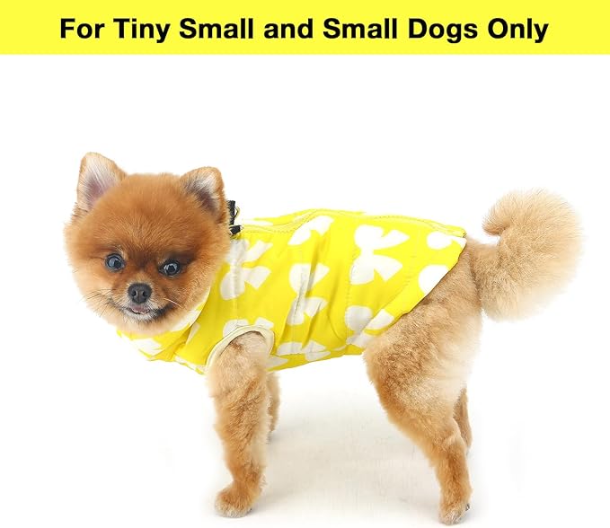 SMALLLEE_LUCKY_STORE Pet Water Resistant Winter Jacket Vest with D-Ring for Small Dog Cat Zip-up Padded Puppy Coat Chihuahua Yorkie Kitten Warm Clothes, Yellow, M