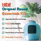 Good Pet Stuff Hidden Litter Box Planter, Decorative Cat Litter Enclosure with Carbon Filter, Artificial Plant, Easy Clean, Removable Liner, Round Style, Essentials Kit, Coastal Blue