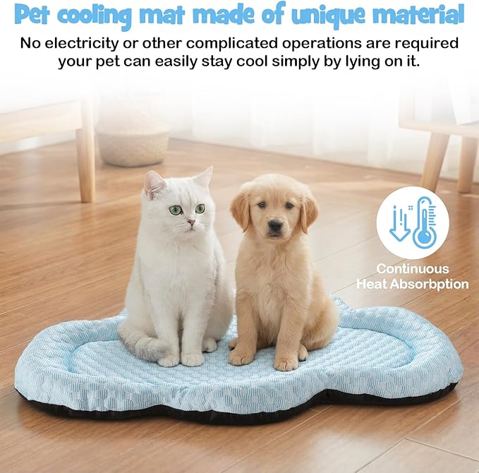 Cooling Mat Summer Cool Pet Cat Sleeping Pad Thicken Puppy Sleeping Blanket Cloud Washable Breathable Non-Slip Pup Cat Pad for Summer Pet Chair Floor Kennel(Blue,26" X 16")