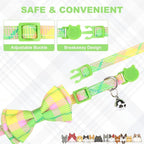 Breakaway Cat Collars with Bell & Cute Pendants - 3 Pack Adjustable Safety Kitten Collars - Decoration for Girl Boy Cats Puppy and Small Pets (Style C - Green Plaid)