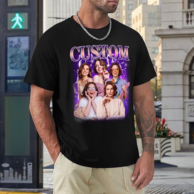 M YESCUSTOM Custom Funny Tshirts for Men Women Personalized Face Tshirt with Picture Customized Tee Gift for Dad Mom Husband