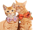 2 Pack Halloween Breakaway Cat Collar with Bow Tie and Bell for Boy Girl Cats,Cute Cotton Kitten Collar with Pink Ghost and Orange Pumpkin Pattern for Female Male Cats (Pink Ghost&Pumpkin)