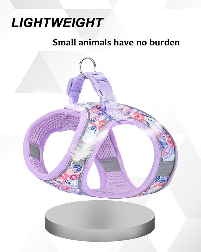 Light Purple Flower Pattern Dog Harness and Leash Set,No Escape Puppy Harnesses for Training Walking，Breathable Adjustable Puppy Vest for Small Medium Dogs, Cats (Light Purple, XXS)