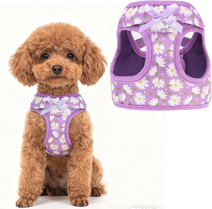 PUPTECK Dog Harness for Puppy and Small Sized Dogs, Step-in No Pull Soft Mesh Vest Harness for Cats Small Pets Walking, Purple Dasiy, New S