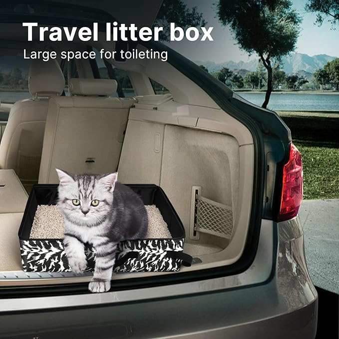 Portable Litter Box for Cats Kitten Foldable Travel Litter Box with Lid, Leak-Proof No Smell Easy to Carry, Clean and Store Easy for Car Travel, Hotle Stays and Road Trip 18x14x5.5 Inches