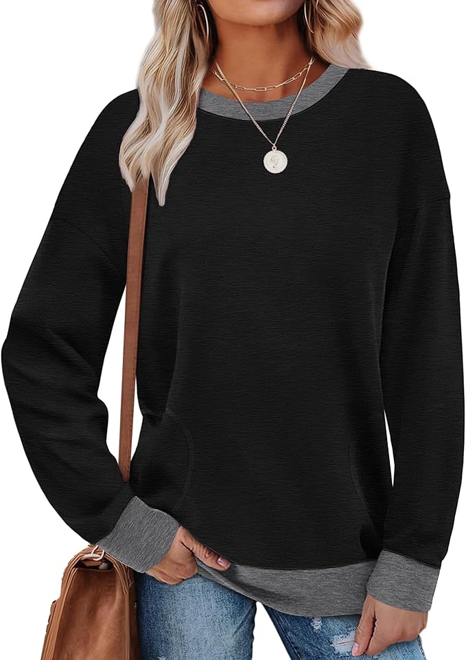 Akihoo Womens Casual Long Sleeve Tunic Tops Crew Neck Shirt Blouses