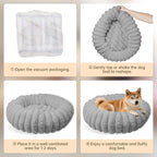 Donut Dog and Cat Bed, Luxurious Comfortable Faux Rabbit Fur Pet Beds, Round Anti-Anxiety Calming Puppy Kitten Bed with Anti-Slip Bottom for Small Medium Dogs & Cats(36", Grey)