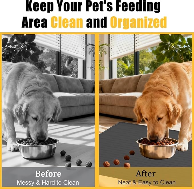 51.2"x25.6"(130cm×65cm) Largest Dog Food Mat, XXXXL Silicone Dog and Cat Mat for Food and Water Bowls, Thinken Waterproof Non-Slip XXXL Pet Feeding Mat for Floors, Dark Blue
