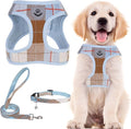 PUPTECK Adjustable Dog Harness Collar and Leash Set Step in No Pull Pet Harness for Small Medium Dogs Puppy and Cats Outdoor Walking Running, Soft Mesh Padded Reflective Vest Harnesses, BlueBrown L
