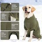 Mihachi Dog Snow Suit Dog Coat Soft Fleece Pullover Pajamas, Pet Windproof Warm Cold Weather Jacket with Zipper, Reflective Jumpsuit Apparel Outfit Clothes for Medium Dog, Army Green SM