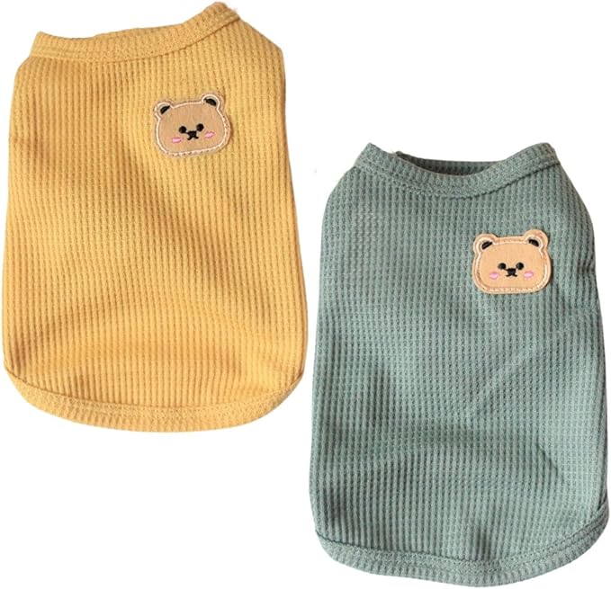 Cotton Dog Shirt Summer Lightweight Pet T-Shirts Soft Breathable Stretchy Cats Dogs Tee Shirt Sleeveless Vest Dog Apparel for Medium Small Dog Clothes 2PCS Yellow&Green