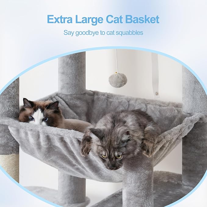 Hey-brother Tall Cat Tree Tower, Heavy Duty Scratching Posts with Large Platforms, Cozy Condos, Big Hammock, Toy Balls, Multi-Level Furniture for Indoor Adult Cats, 80.7 Inches, Light Gray MPJ039W