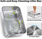Stainless Steel Litter Box with Lid, 2 Pack Metal Litter Box XL, Extra Large Cat Litter Boxes for Big/Multiple Cats, Anti-Urine Leakage,No Smell, Non-Stick, Includes Scooper and Mat