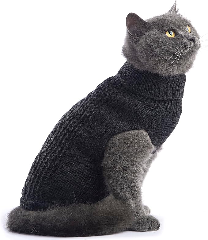 Stretchy Cat Sweater - 17 Colors & 6 Sizes | Snug Winter-Ready Knit for Boy/Girl Cats & Kittens(Dark Gray, X-Small)