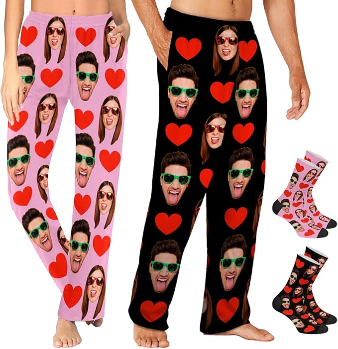 MyPupSocks Custom Pajama Pants for Pet Lover, Personalized Photo Face Printed Pajama Bottoms Sleepwear with Pockets