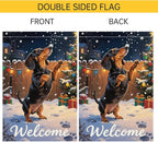 Dachshund Welcome Garden Flag 12x18 Inch Double Sided Christmas Burlap Yard Banner Winter Holiday Outdoor Decor for Dog Lovers Home Seasonal Decoration