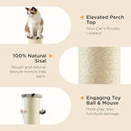 Joydeco Cat Scratching Post 34 Inches Heavy Duty and Thick Scratching Post Sisal Rope with Hanging Ball and Mice for Indoor Cats(Grey)