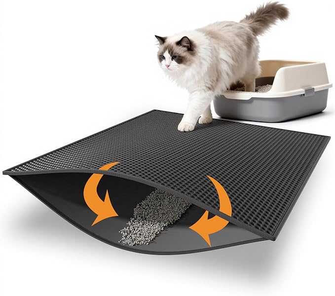 Pieviev Cat Litter Mat Double Layer Waterproof Urine Proof Trapping Mat 1 Pack (Black, 30x24 Inch (Pack of 1))