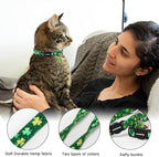 2 Pack St.Patrick's Day Kitten Collars,DOGWONG Cute Shamrock Breakaway Kitty Collars,Spring Green Trefoil Cat Collar with Bell, Lucky Clover Kitten Collars for Girl & Boy Cats