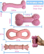 4 Pack Teething Toys Dog Durable Chew Toys Soft Rubber Toy Dog Teeth Cleaning Toothbrush Toy Cute Interactive Toys for Medium Large Breed(Medium,Pink)