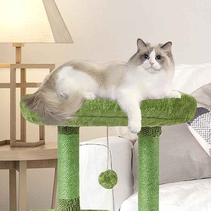 FISH&NAP Cute Cat Tree Kitten Cat Tower for Indoor Cat Condo Sisal Scratching Posts with Jump Platform Cat Furniture Activity Center Play House Green