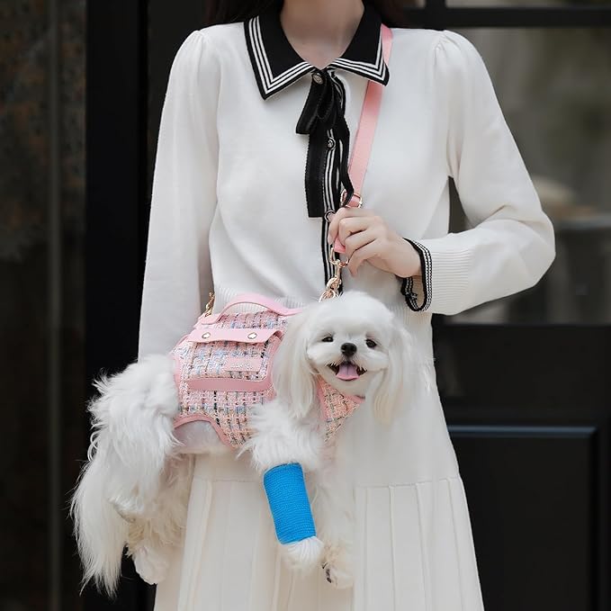 Dog Lift Harness Dog Carrier Dog VES Harness Adjustable Dog Leash with Small Puppy Treat Bag（Pink,L）