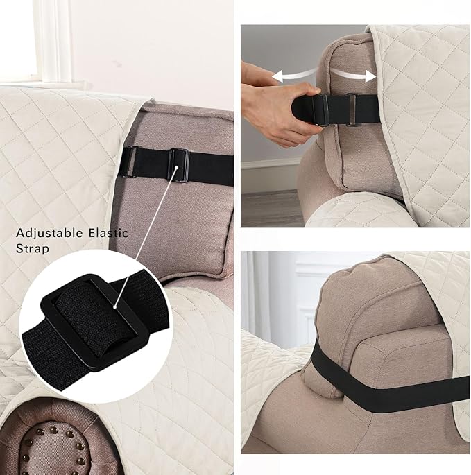 H.VERSAILTEX Reversible Couch Cover for 3 Cushion Cover Pet Friendly Sofa Cover for Dog Washable Furniture Protector Water Resistant Slipcover with Non Slip Elastic Strap(Sofa, Ivory/Beige)