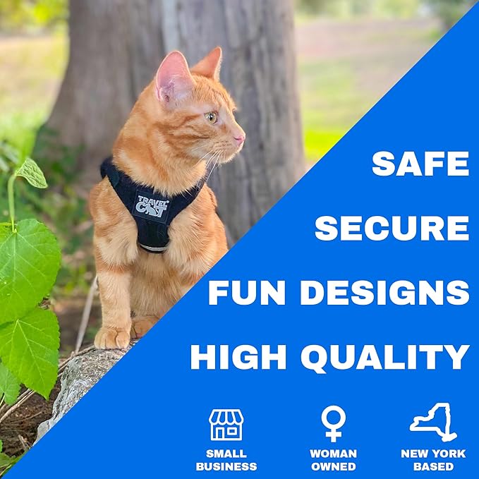 Travel Cat Harness and Leash Set - Adjustable Fit Mesh Cat Harness and Reflective Strap - Comfort Walking Vest for Kitten for Outdoor Walking, Hiking (Small, Black)