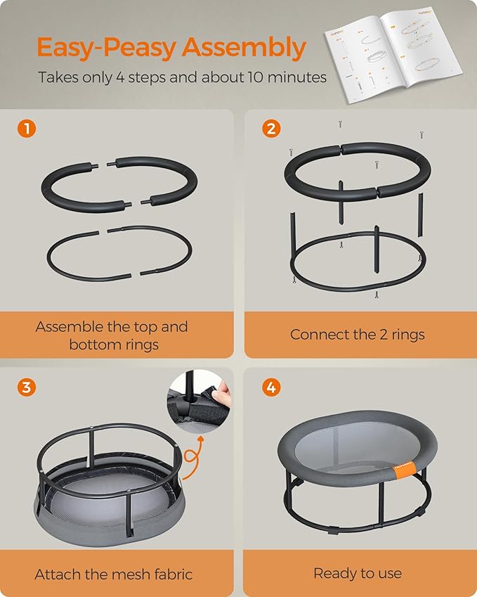 Feandrea Pet Bed, Cat Hammock, Elevated Cat Bed for Multiple Cats, with Removable Washable Mesh, for Pets up to 20 lb, Oval, Gray UPCB001G01