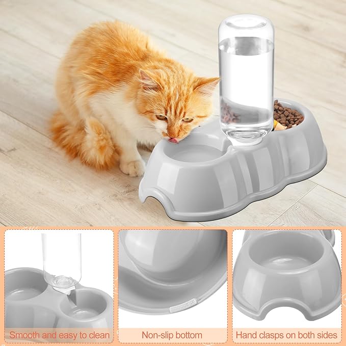 7 Pcs Small Cat Kitten Starter Kit Cat Litter Box with Shovel Paw Litter Mat Double Automatic Kitten Bowls Toy Teaser Stick Collar Essentials Kits for 1-3 Lbs Beginner(Simple,Orange)