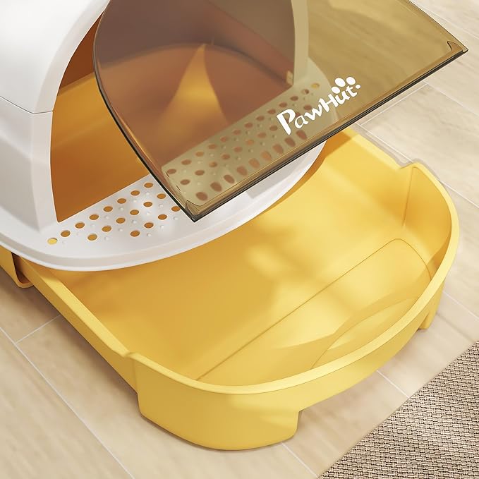 PawHut Cat Litter Box, Covered Kitty Litter Box with Lid, Scoop, Deodorizing Bags for Odor Control, Privacy, Portable, Easy to Clean, Yellow