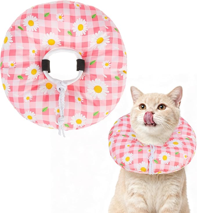 BEAUTYZOO Cat Cone Collar Soft, Cat Donut Recovery Collar after Surgery to Stop Licking, Kitten E Collars Neck Pillow Cone for Cats, Adjustable Elizabeth Pet Collars for Puppy Small Dogs, Pink Daisy S