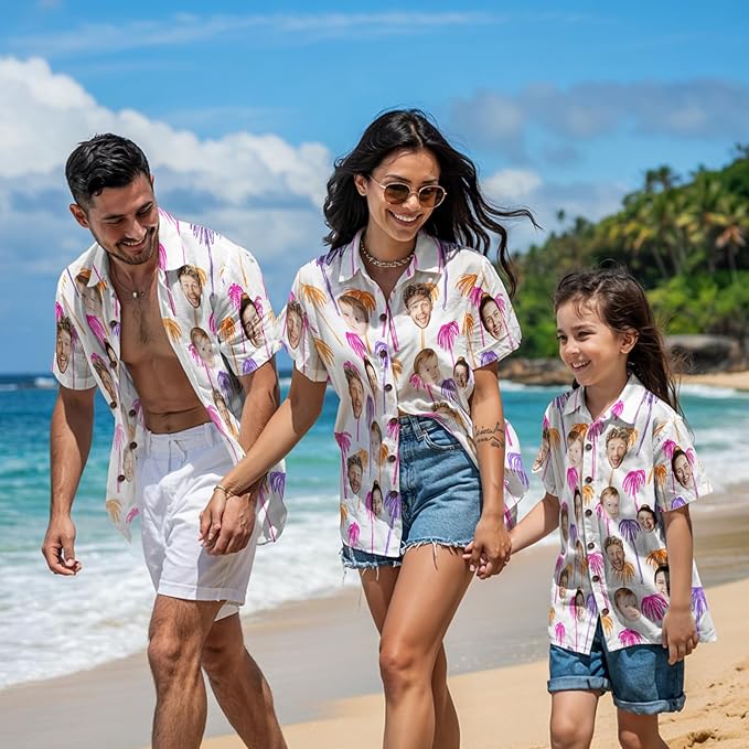 Custom Hawaiian Shirt with Face for Men, Unisex Tropical Beach Shirts Personalized Casual Funny Hawaii Button Down Shirts
