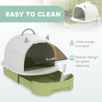 PawHut Cat Litter Box, Covered Kitty Litter Box with Lid, Scoop, Deodorizing Bags for Odor Control, Privacy, Portable, Easy to Clean, Green