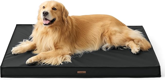 LE SURE Outdoor Waterproof Dog Bed for Extra Large Dogs, Orthopedic Egg Crate Foam Pet Bed with Oxford Fabric Surface and Removable and Durable Cover, Machine Washable, 44''x32'', Black