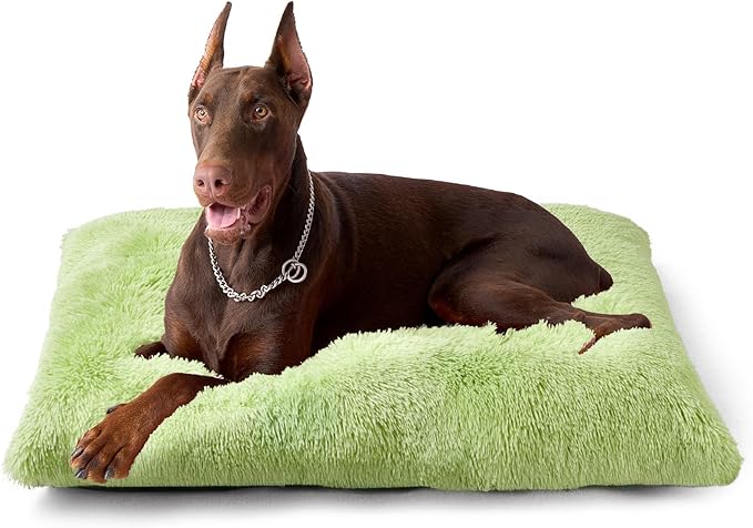 EHEYCIGA Fluffy XXL Dog Crate Pad, Plush Faux Fur Crate Bed for Extra Large Dogs, Calming Anti Anxiety XXL Dog Bed, Washable Warm Mat with Non-Slip Bottom, Green