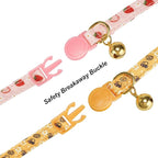 Bowtie Cat Collar with Bell 2 Pack Stylish Breakaway Kitten Collars with Removeable Bowknot,Yellow Bee & Pink Strawberry