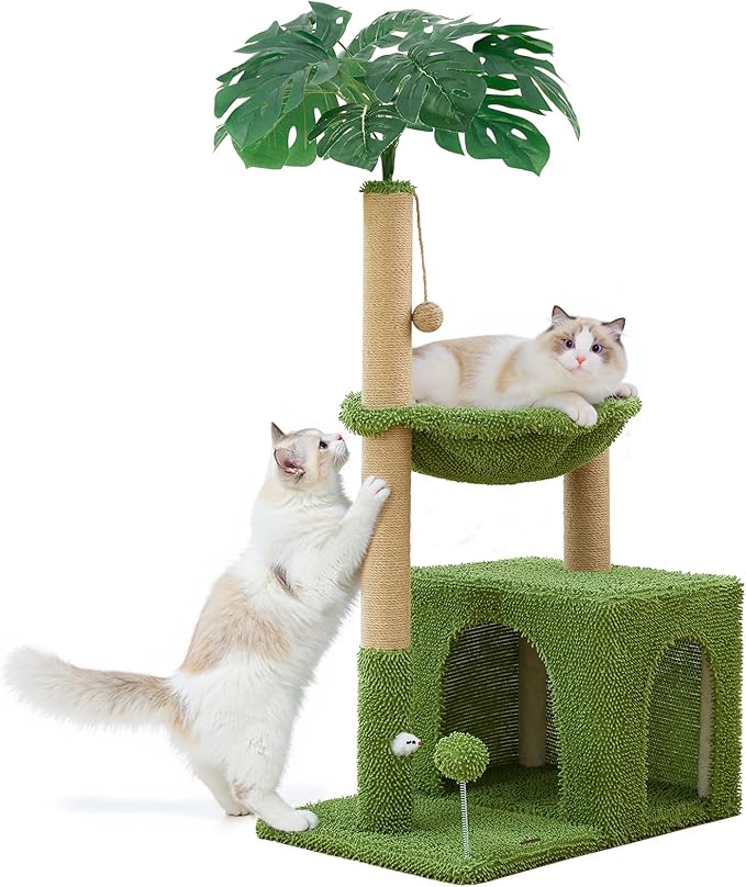 Large Cat Tree for Indoor Cats, Multi-Functional Comfy Cat Bed - 48inch Tall Cat Tower with Scratching Post, Cozy Hammock for Kittens and Adults Cat, Cute Cando with Toy