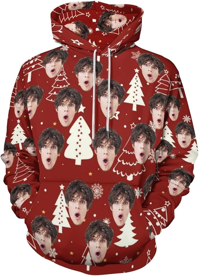 Artsadd Custom Face Unisex athletic Pockets Sweatshirt Loose Hoodie Custom Christmas Long Sleeve Sweatshirt Hooded Pullover