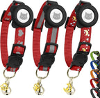 Cat Collar with AirTag Holders, 3-Pack, Reflective Breakaway Safety Collars, Bells and Matching Charms, Adjustable, Paw Hearts, Moon Stars Design, Lucky Charm, Red