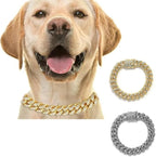 2 Pcs Diamond Cuban Link Kitten Walking Collar with Secure Buckle Pet Rhinestones Necklace Metal Chain Jewelry Accessories for Cats Dogs Kittens Puppies, Gold and Slivery (11inch)