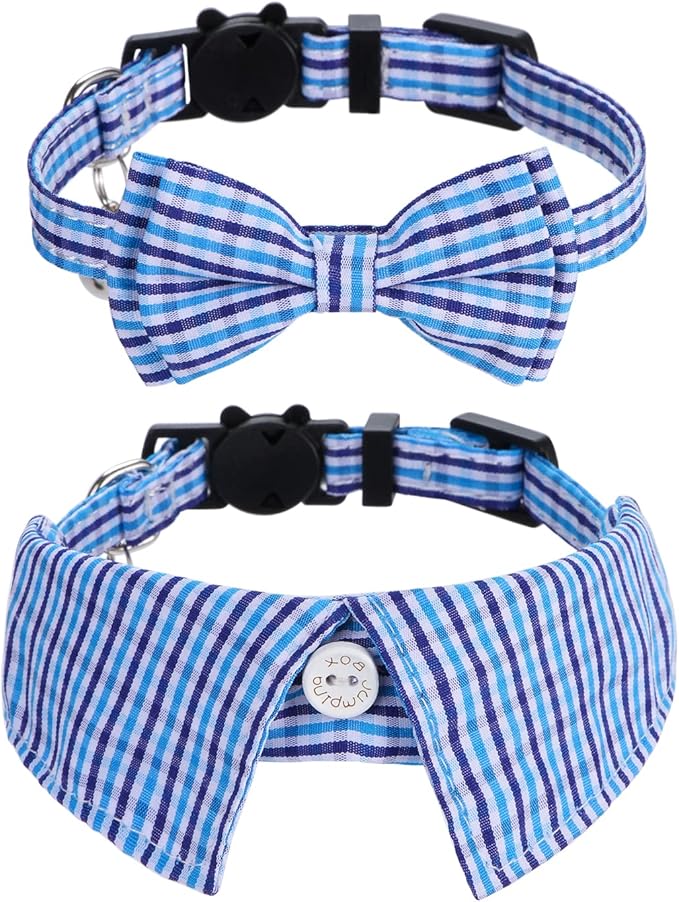 Faleela 2 Pack/Set Cat Collar with Cute Bow Tie and Bell,Breakaway Plaid Shirt Collar for Kitty Adjustable Safety