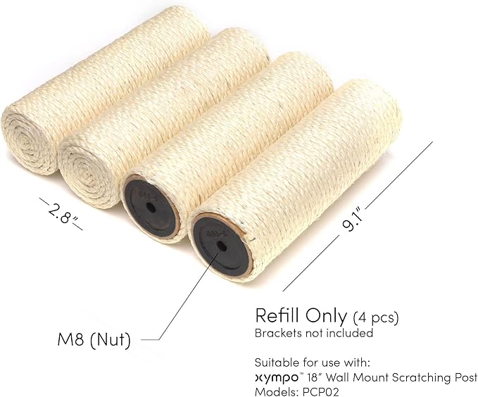 18" Compact Wall Mounted Cat Scratcher, Sisal Scratching Post