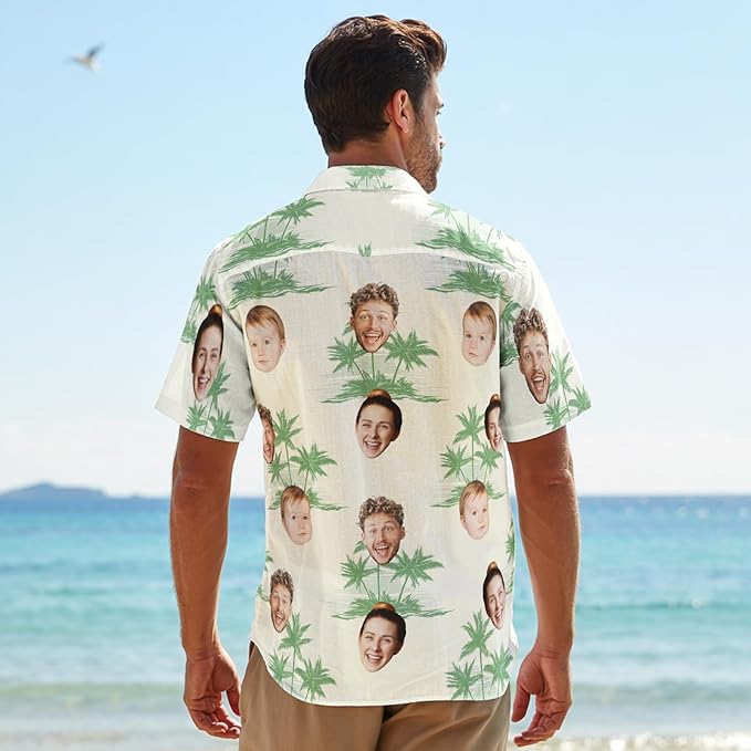 Custom Hawaiian Shirt with Face for Men, Unisex Tropical Beach Shirts Personalized Casual Funny Hawaii Button Down Shirts