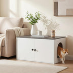 HOOBRO Cat Litter Box Enclosure, Hidden Litter Box Furniture with Side Entry, Litter Box Cabinet, Indoor Cat House, End Side Table, 31.5" L x 17.7" W x 16.3" H, White and Charcoal Gray BW40MW01