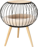 Kitty City Modern Cat Bed with Wooden Side Table, Elevated Indoor Cat Lounge Furniture with Removable Sherpa Cushion, Stylish Cat Bed for Home Décor