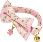 2 Pack Cat Collars, Removable Bowtie, Floral Pattern, Safety Breakaway Clasp, Adjustable for Cats.(Adult Cat, Purple and Pink dasiy)